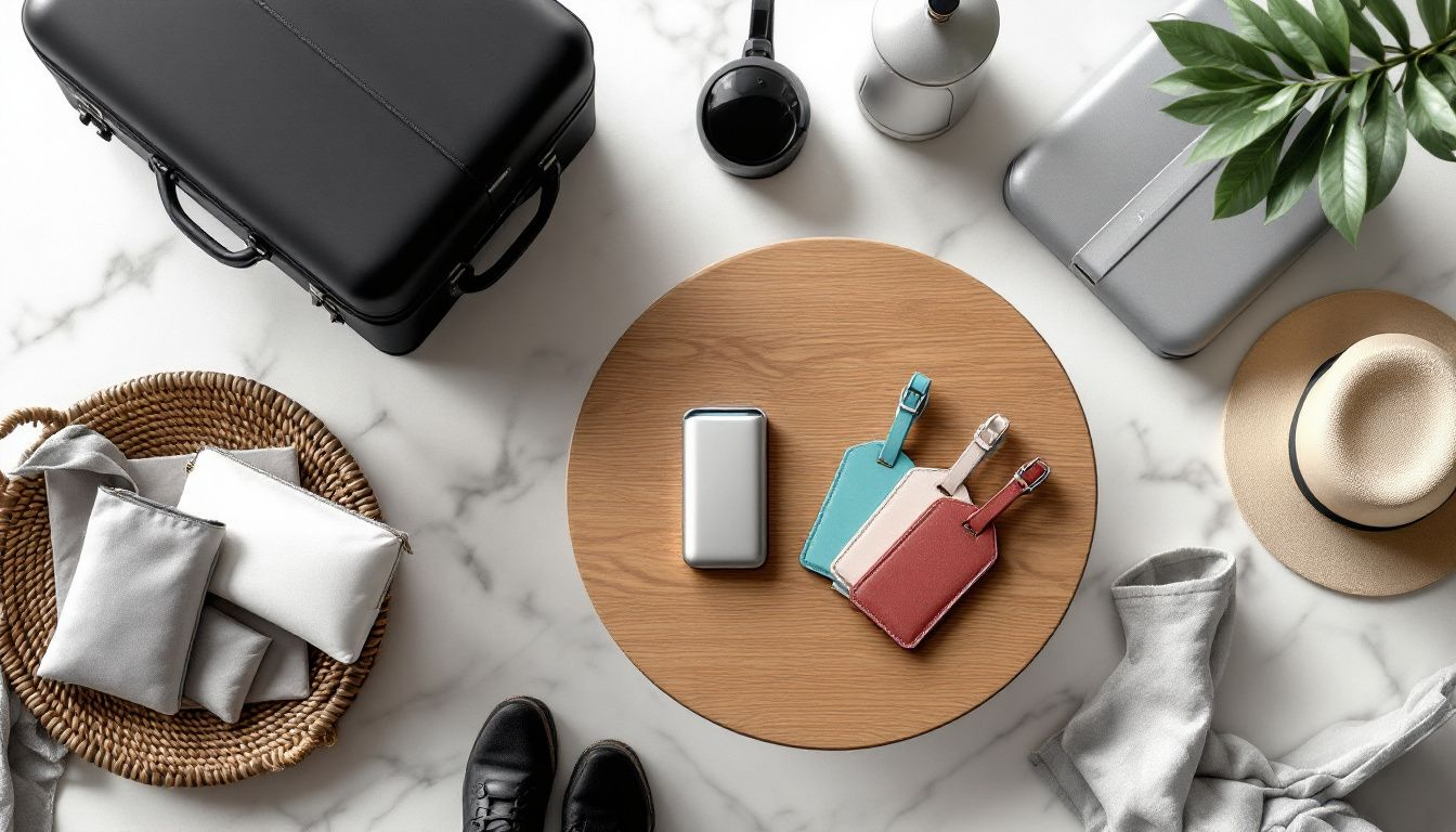 Must-have travel accessories for 2024 including a portable charger and luggage tags.